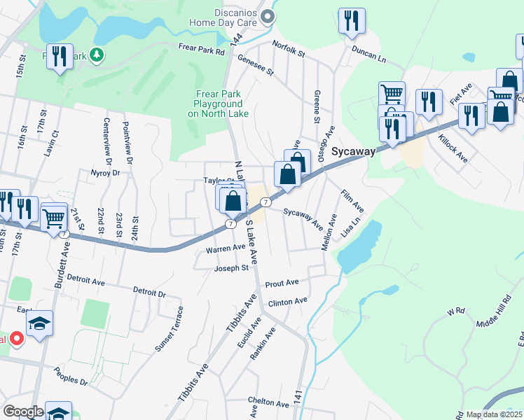 map of restaurants, bars, coffee shops, grocery stores, and more near 550 Hoosick Street in Troy