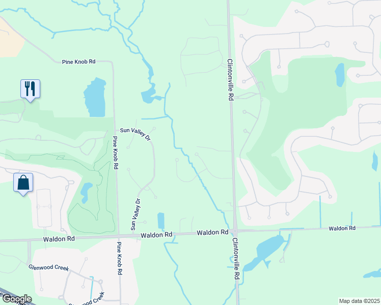 map of restaurants, bars, coffee shops, grocery stores, and more near 5035 Bordeaux Drive in Village of Clarkston