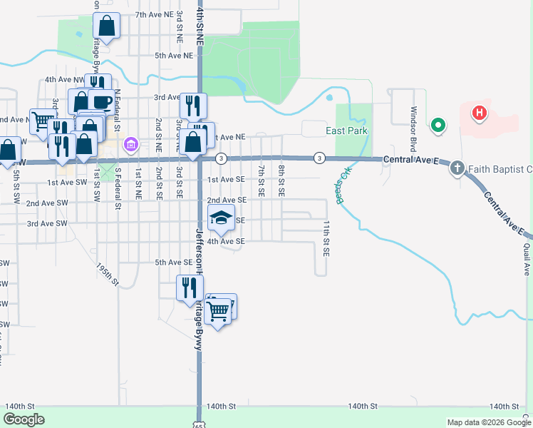 map of restaurants, bars, coffee shops, grocery stores, and more near 215 8th St SE in Hampton