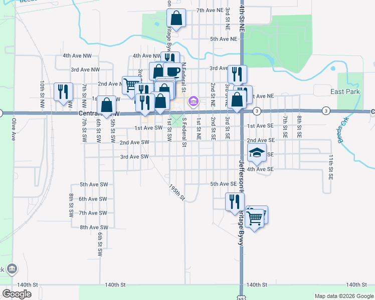 map of restaurants, bars, coffee shops, grocery stores, and more near 214 South Federal Street in Hampton