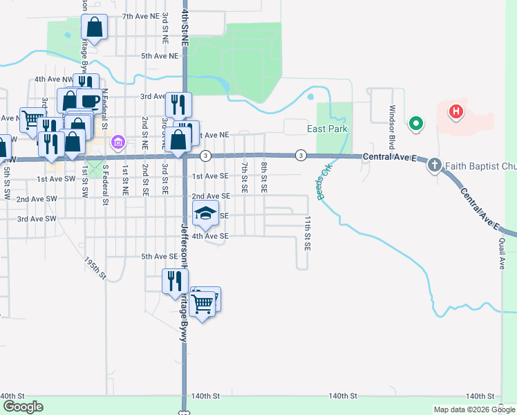 map of restaurants, bars, coffee shops, grocery stores, and more near 215 8th St SE in Hampton