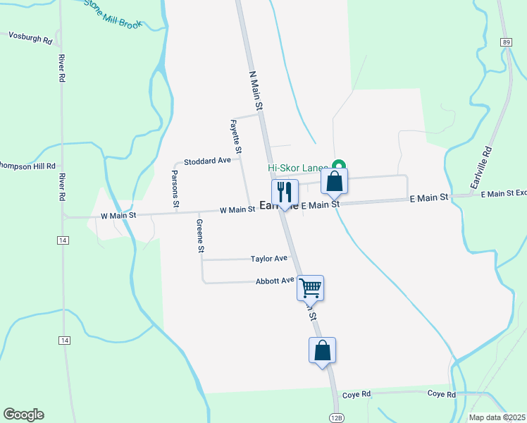 map of restaurants, bars, coffee shops, grocery stores, and more near 5 W Main St in Earlville
