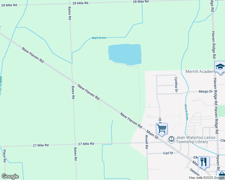 map of restaurants, bars, coffee shops, grocery stores, and more near 59550 New Haven Road in New Haven