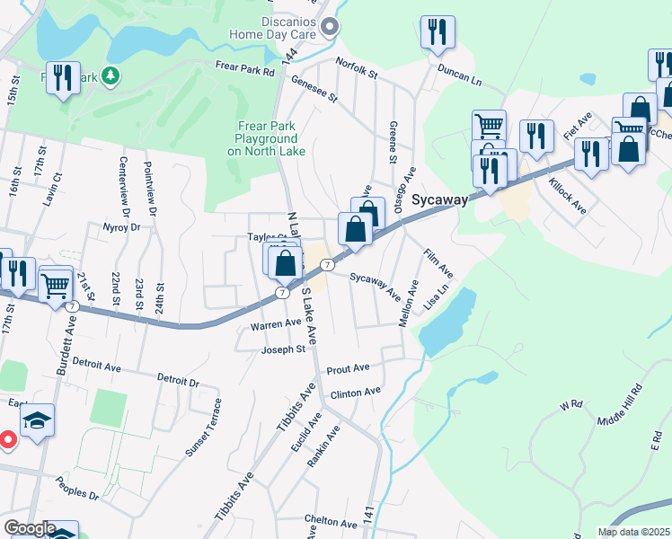 map of restaurants, bars, coffee shops, grocery stores, and more near 558 Hoosick Street in Troy