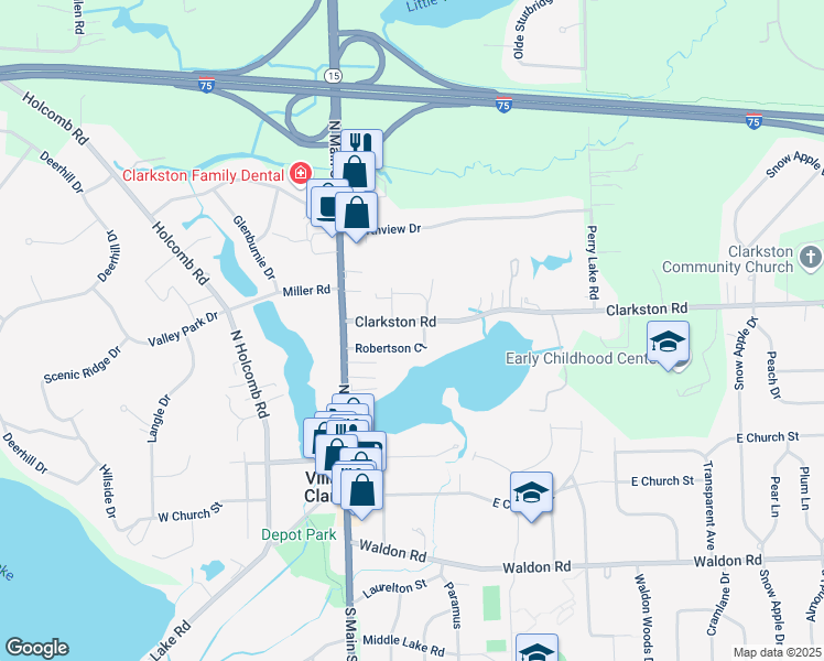 map of restaurants, bars, coffee shops, grocery stores, and more near 46 Clarkston Road in Clarkston