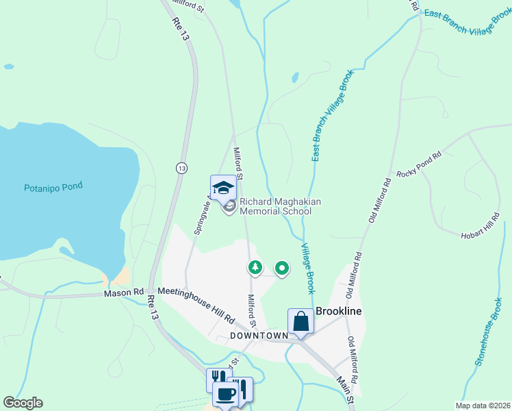map of restaurants, bars, coffee shops, grocery stores, and more near 25 Milford Street in Brookline
