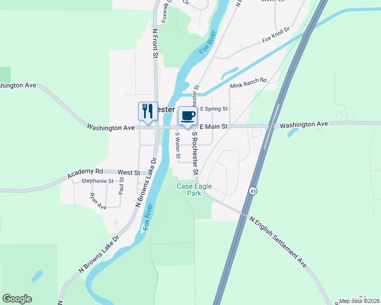 map of restaurants, bars, coffee shops, grocery stores, and more near 206 South Rochester Street in Burlington