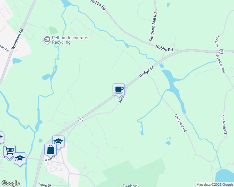 map of restaurants, bars, coffee shops, grocery stores, and more near Bridge Street in Pelham