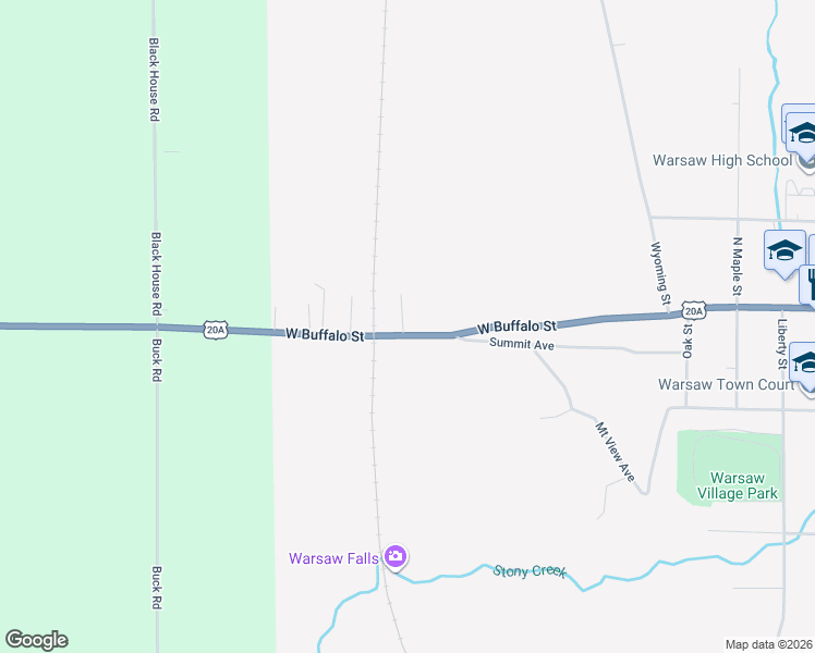 map of restaurants, bars, coffee shops, grocery stores, and more near 1030 West Buffalo Street in Warsaw
