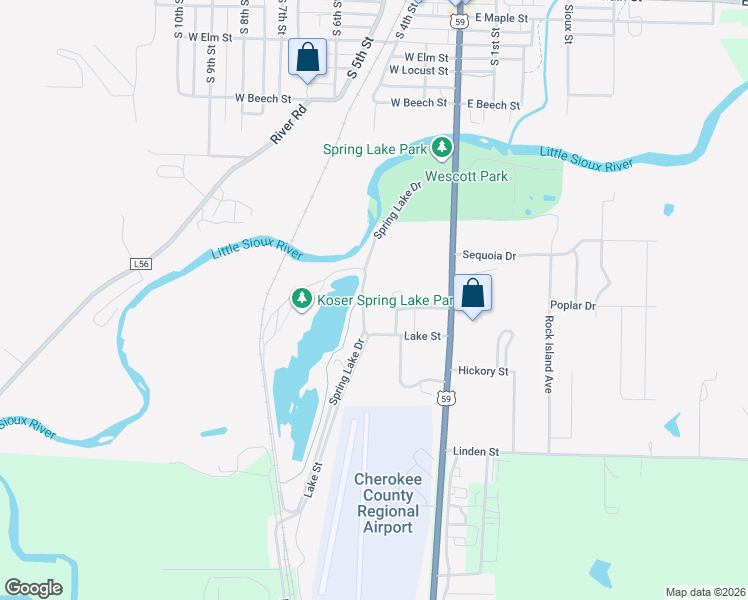 map of restaurants, bars, coffee shops, grocery stores, and more near 324 Lake St in Cherokee