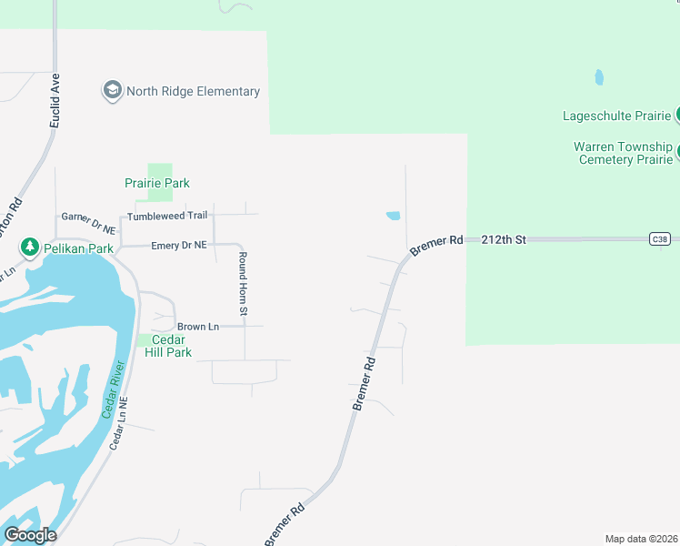 map of restaurants, bars, coffee shops, grocery stores, and more near 1403 Bremer Road in Waverly