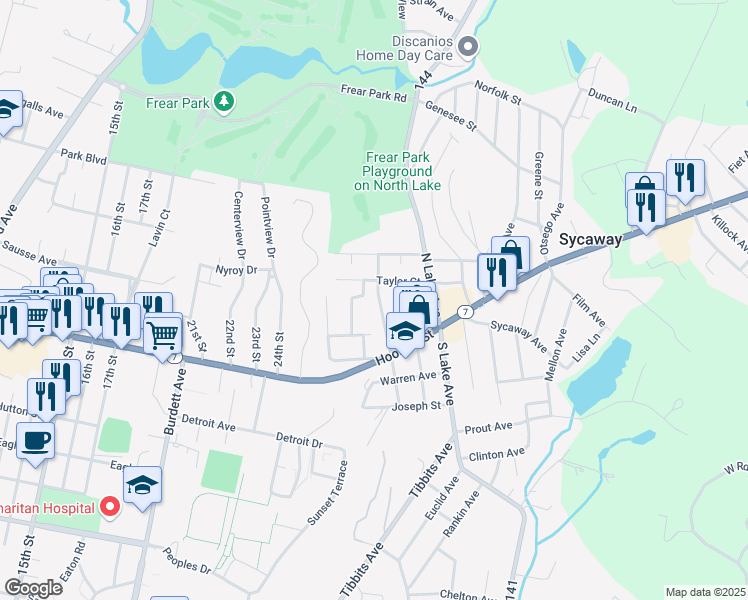 map of restaurants, bars, coffee shops, grocery stores, and more near 15 Woodrow Court in Troy