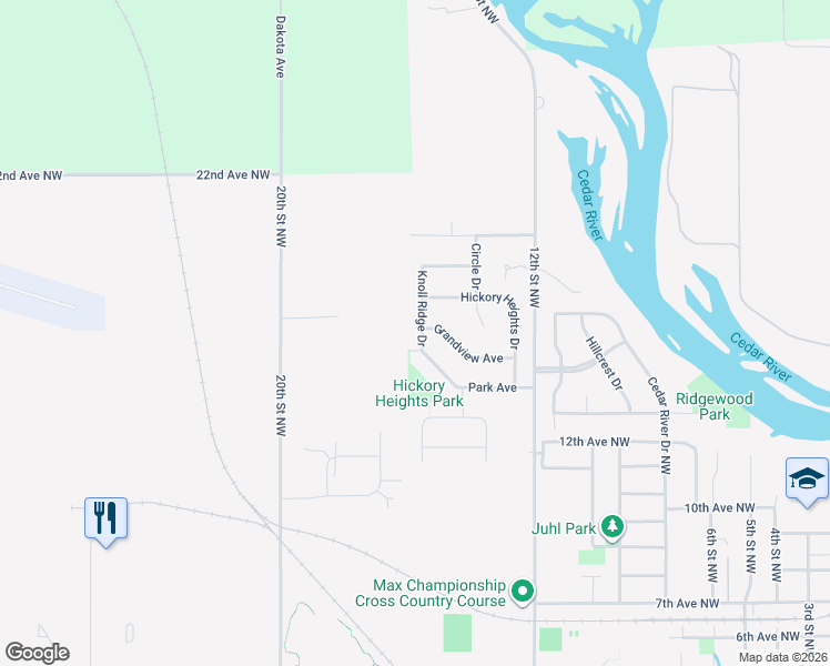map of restaurants, bars, coffee shops, grocery stores, and more near 1313 Park Avenue in Waverly