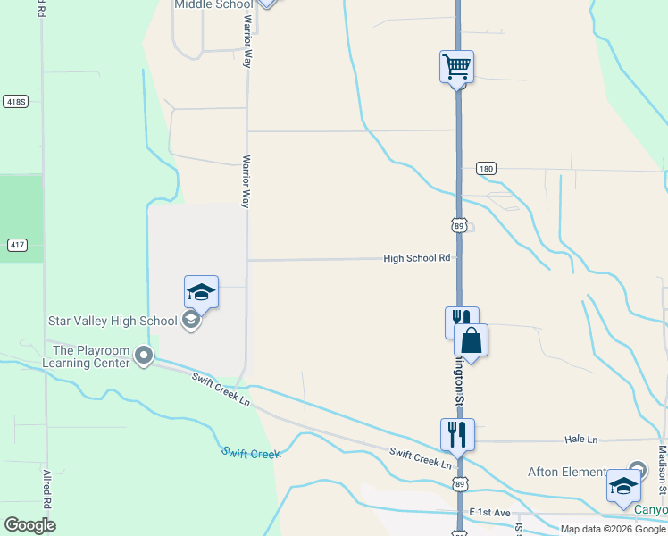 map of restaurants, bars, coffee shops, grocery stores, and more near 86307 U.S. 89 in Afton