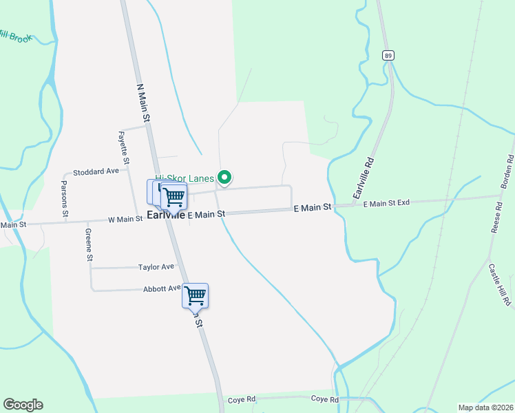 map of restaurants, bars, coffee shops, grocery stores, and more near 67 East Main Street in Earlville