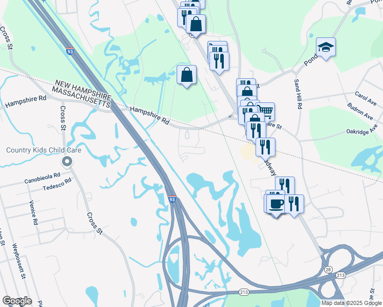 map of restaurants, bars, coffee shops, grocery stores, and more near 15 Hampshire Road in Methuen
