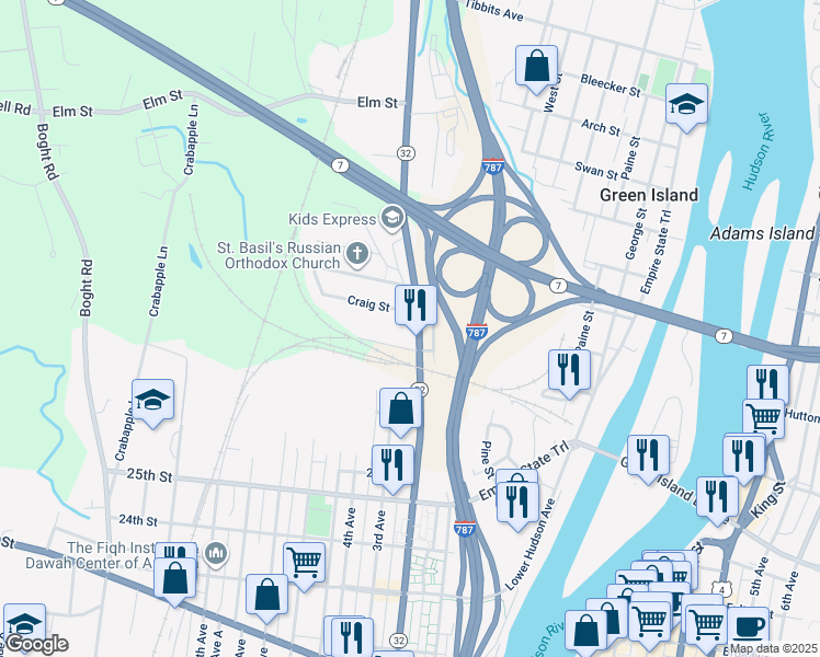 map of restaurants, bars, coffee shops, grocery stores, and more near 30 Cohoes Road in Watervliet