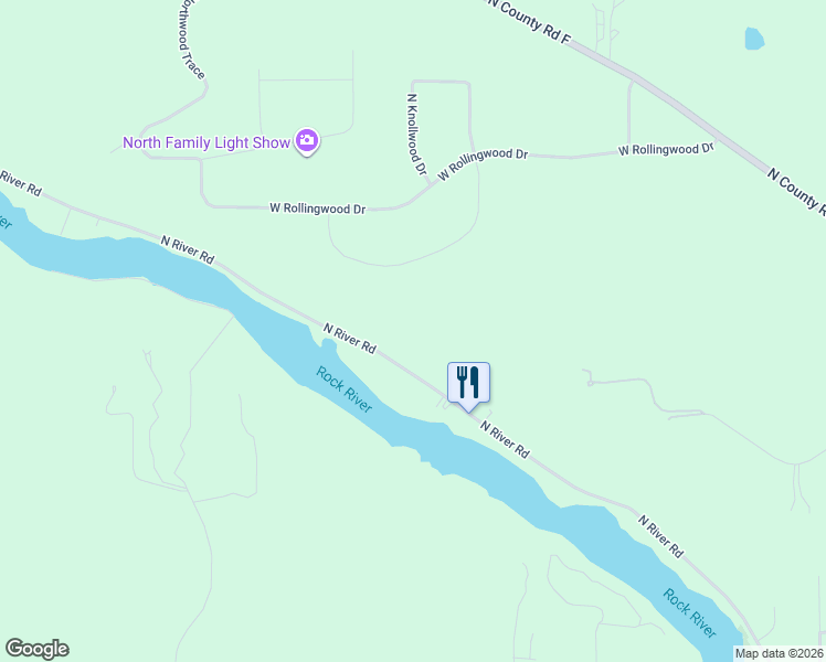 map of restaurants, bars, coffee shops, grocery stores, and more near 4654 North River Road in Janesville