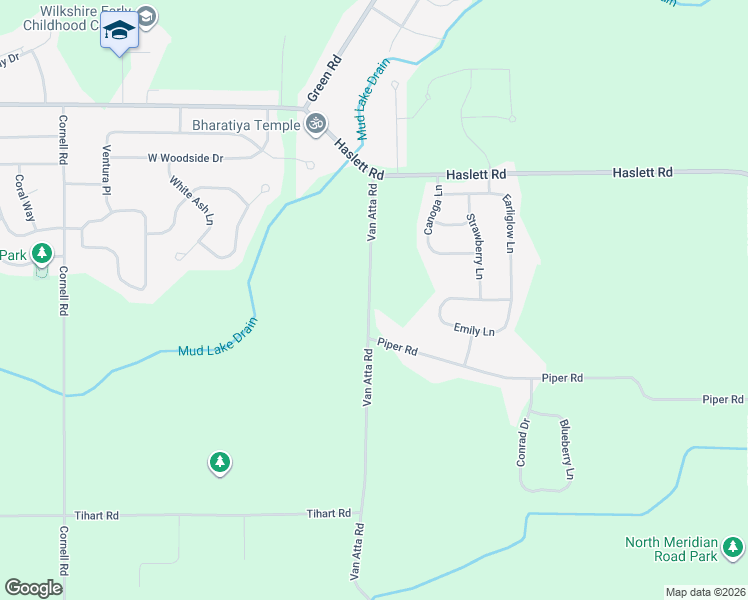 map of restaurants, bars, coffee shops, grocery stores, and more near 5488 Van Atta Road in Meridian charter Township