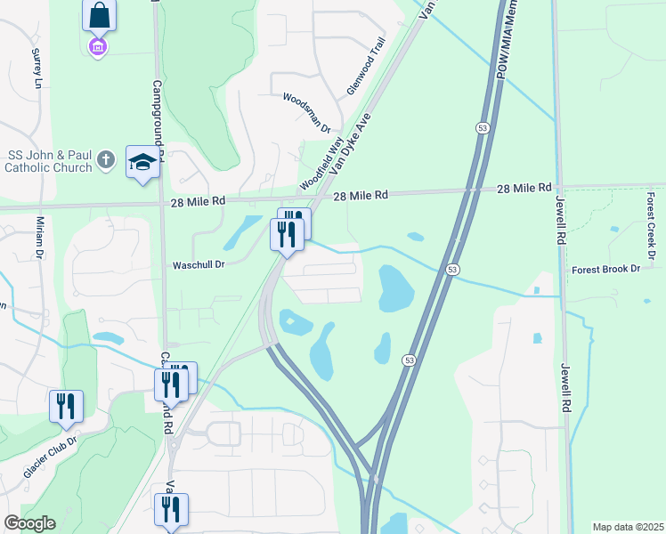 map of restaurants, bars, coffee shops, grocery stores, and more near 60844 Van Dyke in Washington