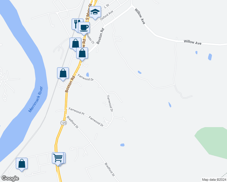 map of restaurants, bars, coffee shops, grocery stores, and more near 90 Sterling Lane in Haverhill
