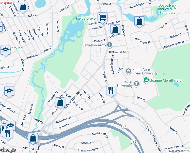 map of restaurants, bars, coffee shops, grocery stores, and more near 5 East Dunstable Road in Nashua