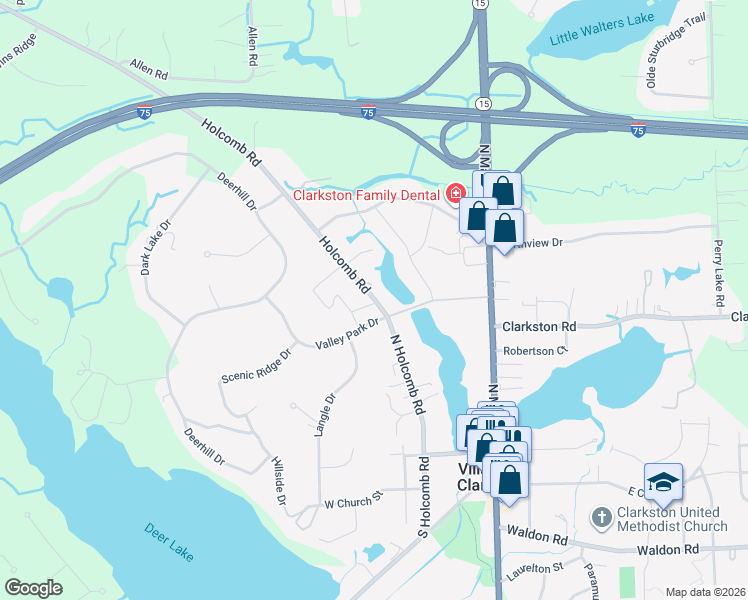 map of restaurants, bars, coffee shops, grocery stores, and more near 7 Holcomb Road in Clarkston