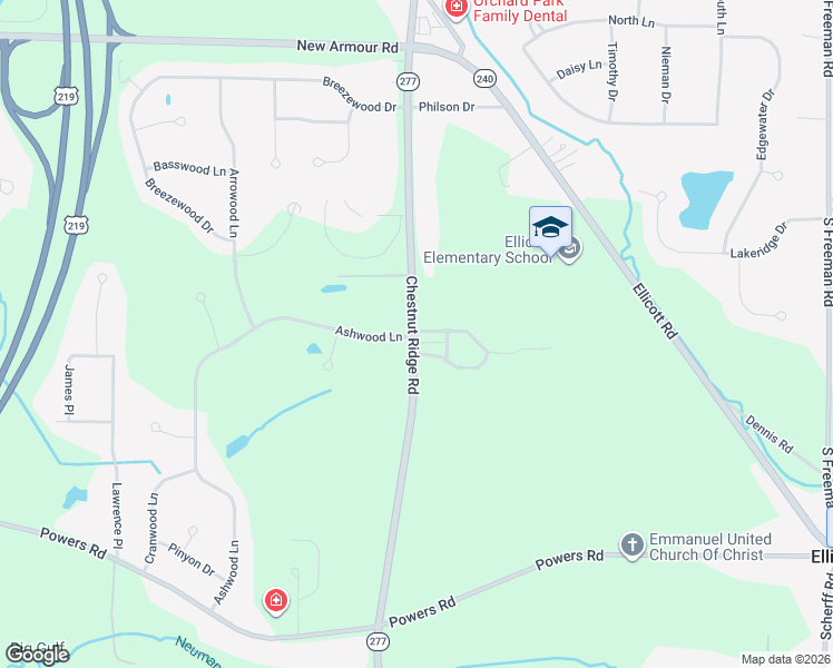 map of restaurants, bars, coffee shops, grocery stores, and more near 5258 Chestnut Ridge Road in Orchard Park