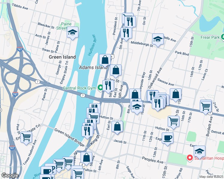 map of restaurants, bars, coffee shops, grocery stores, and more near 2513 5th Avenue in Troy