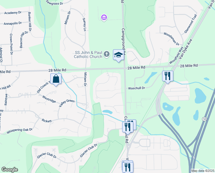 map of restaurants, bars, coffee shops, grocery stores, and more near 7788 28 Mile Road in Washington