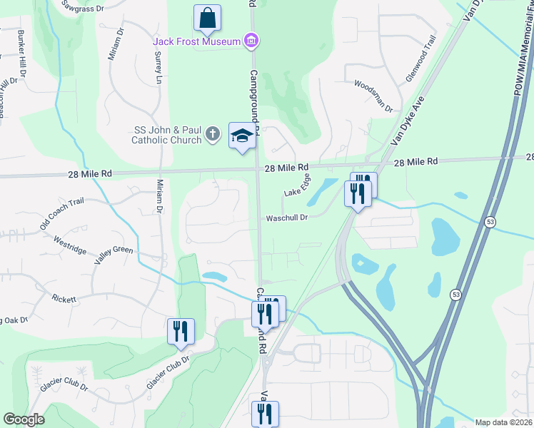 map of restaurants, bars, coffee shops, grocery stores, and more near 60741 Lake Edge in Washington