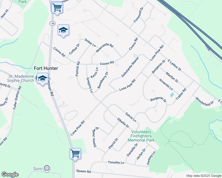 map of restaurants, bars, coffee shops, grocery stores, and more near 3103 Lone Pine Road in Schenectady