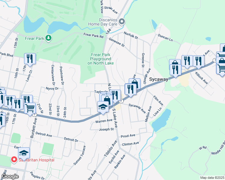map of restaurants, bars, coffee shops, grocery stores, and more near 2 Putnam Street in Troy