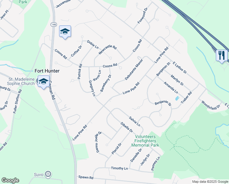 map of restaurants, bars, coffee shops, grocery stores, and more near 3103 Lone Pine Road in Schenectady
