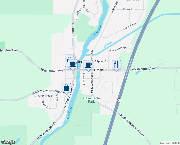 map of restaurants, bars, coffee shops, grocery stores, and more near 100 South Rochester Street in Burlington