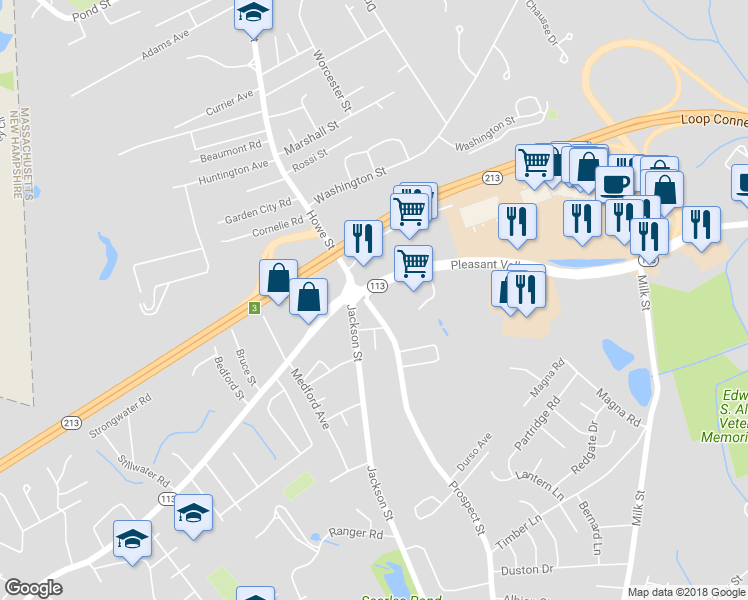 map of restaurants, bars, coffee shops, grocery stores, and more near 677 Prospect Street in Methuen