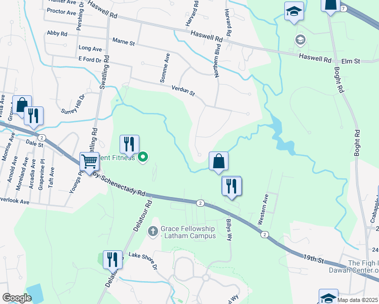 map of restaurants, bars, coffee shops, grocery stores, and more near 19 Champagne Court in Watervliet