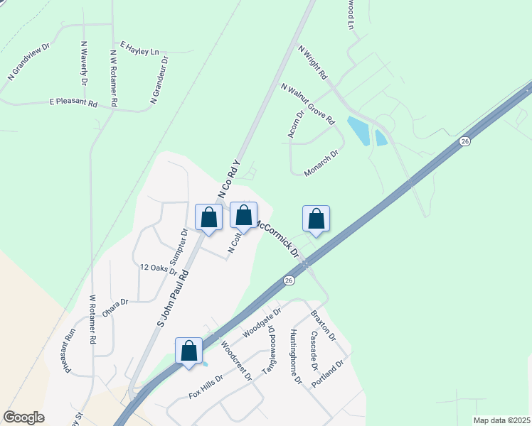 map of restaurants, bars, coffee shops, grocery stores, and more near 3113 East McCormick Drive in Janesville
