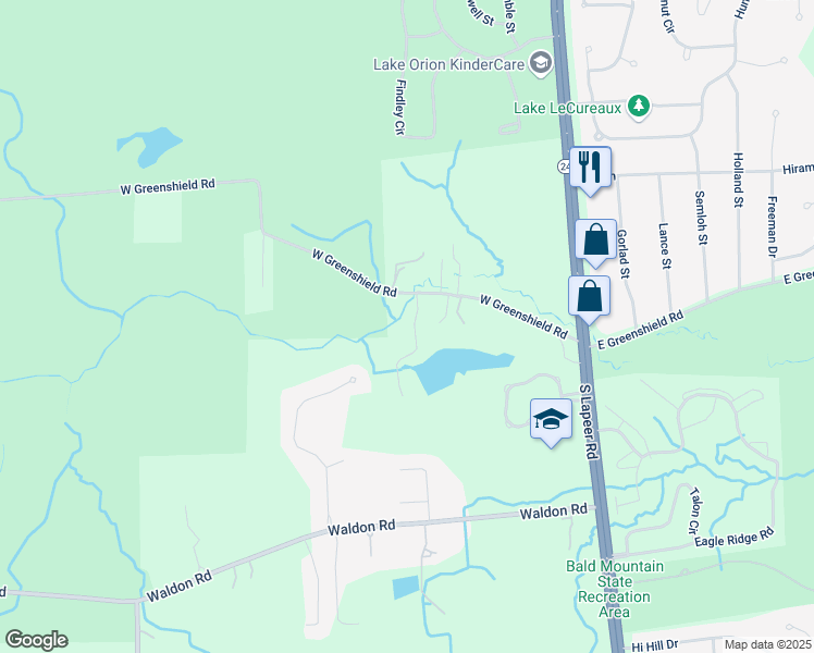 map of restaurants, bars, coffee shops, grocery stores, and more near 365 West Greenshield Road in Orion charter Township
