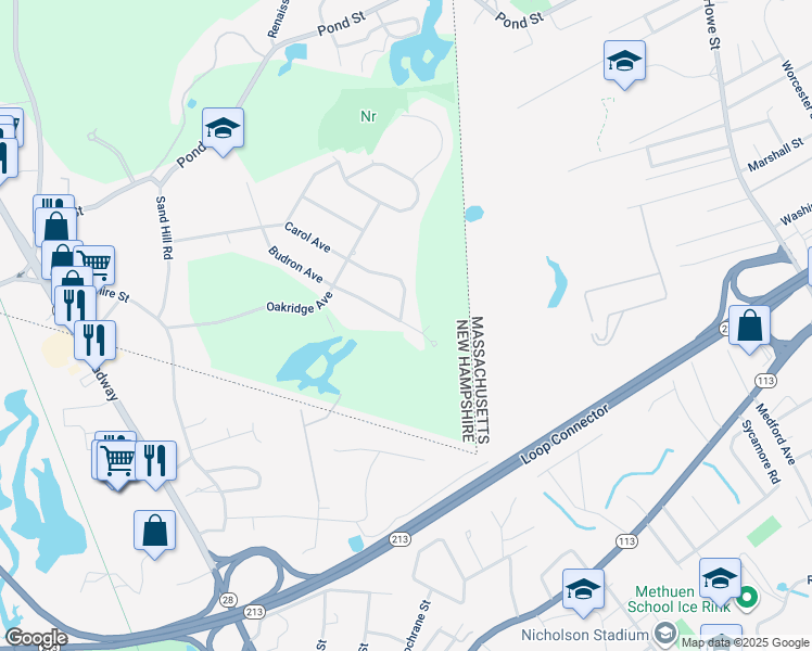 map of restaurants, bars, coffee shops, grocery stores, and more near 46 Budron Avenue in Salem