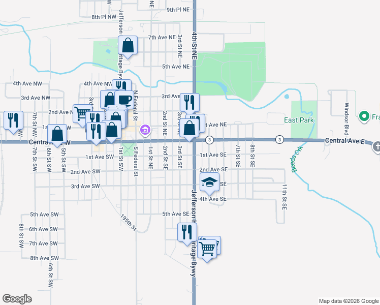 map of restaurants, bars, coffee shops, grocery stores, and more near 19 4th Street Southeast in Hampton