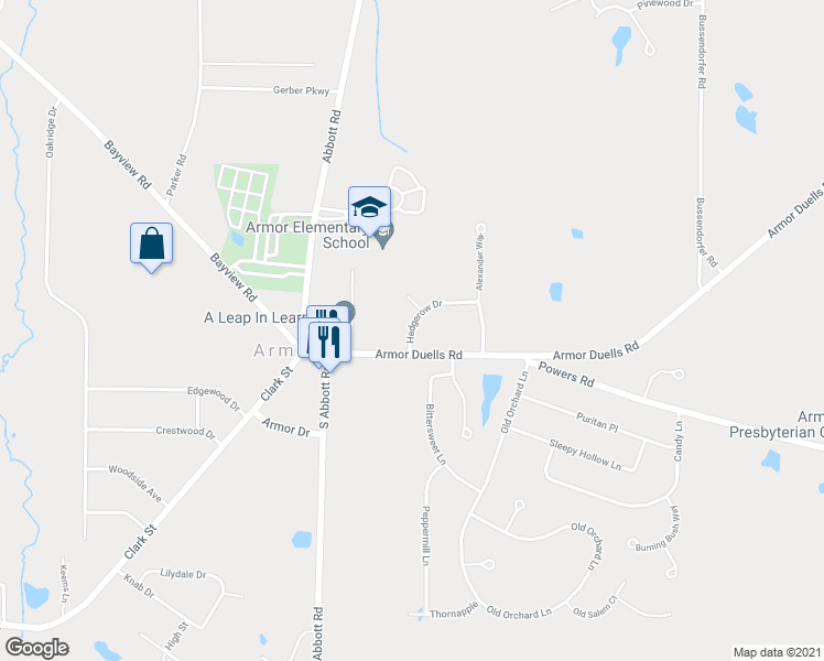 map of restaurants, bars, coffee shops, grocery stores, and more near 25 Hedgerow Drive in Orchard Park