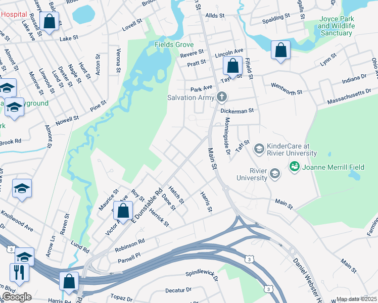 map of restaurants, bars, coffee shops, grocery stores, and more near 5 East Dunstable Road in Nashua