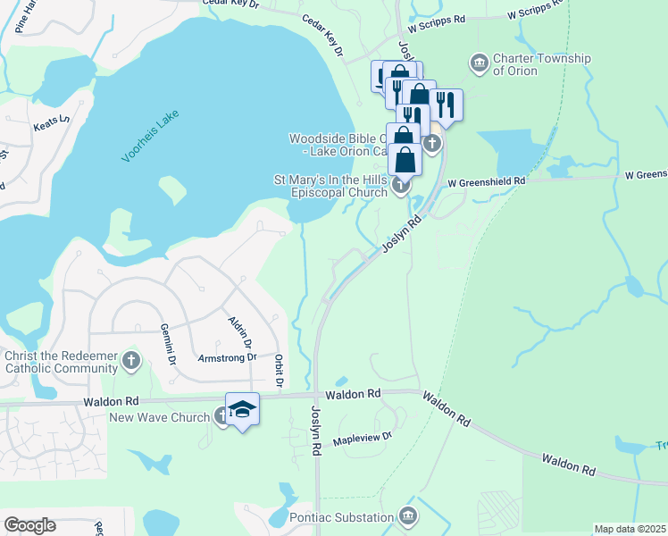 map of restaurants, bars, coffee shops, grocery stores, and more near 2898 Lochmoor Boulevard in Orion charter Township