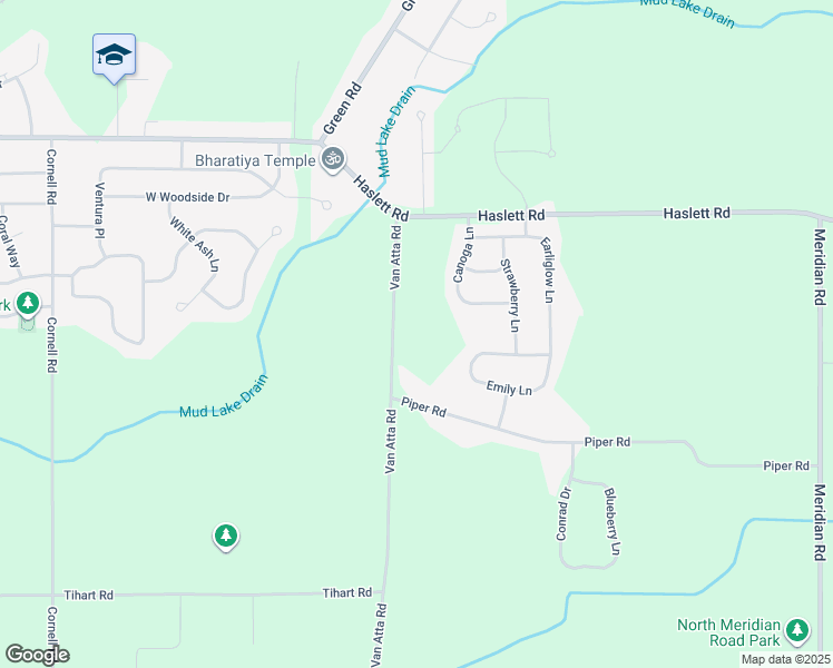 map of restaurants, bars, coffee shops, grocery stores, and more near 5488 Van Atta Road in Meridian Charter Township