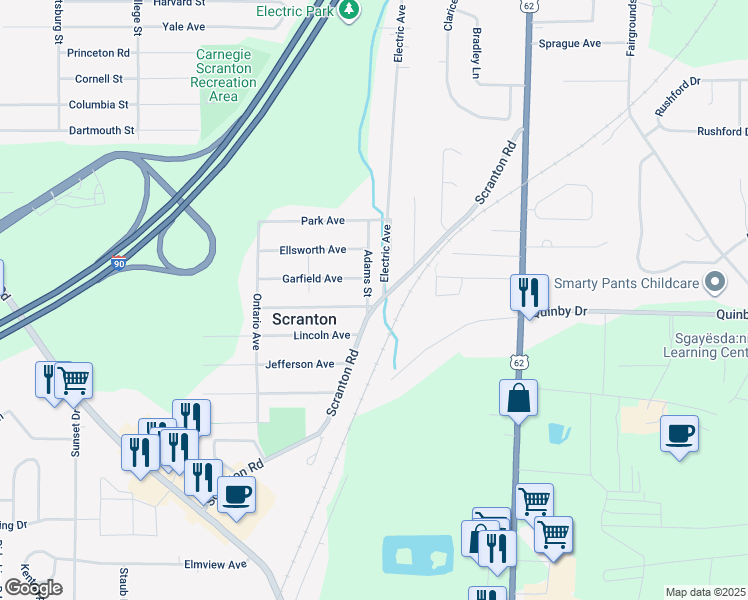 map of restaurants, bars, coffee shops, grocery stores, and more near 5345 Scranton Road in Hamburg