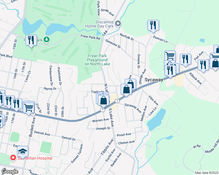 map of restaurants, bars, coffee shops, grocery stores, and more near 2 Putnam Street in Troy