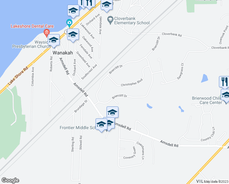 map of restaurants, bars, coffee shops, grocery stores, and more near 5295 Briercliff Drive in Hamburg