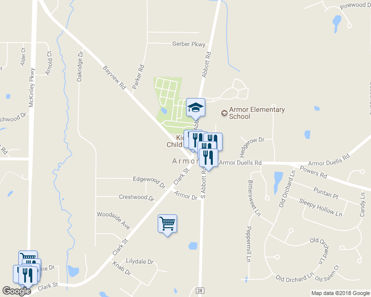 map of restaurants, bars, coffee shops, grocery stores, and more near 5387 Bayview Road in Hamburg