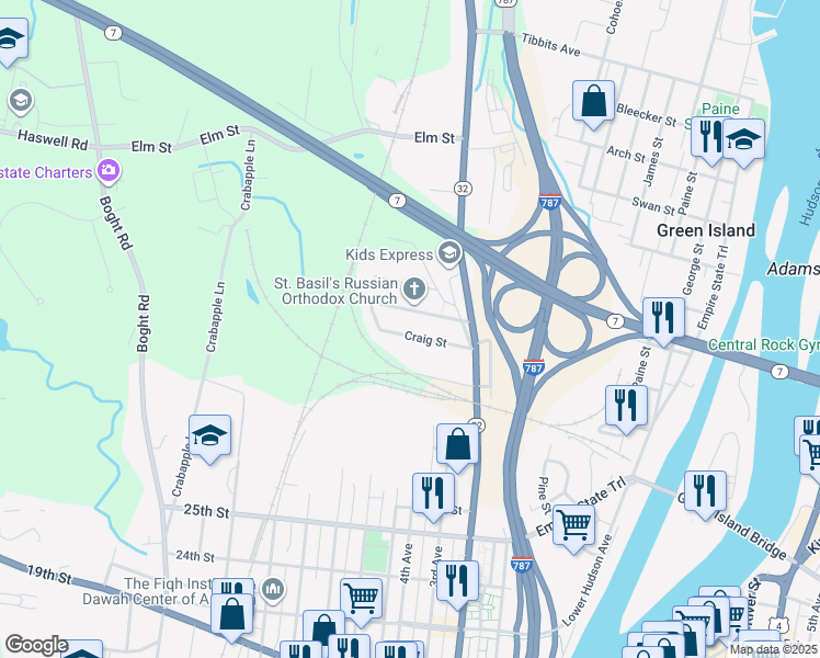 map of restaurants, bars, coffee shops, grocery stores, and more near 24 Craig Street in Watervliet